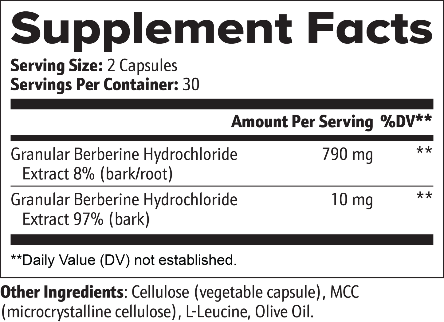 Supplement Facts panel for Miracelle Berberine — 60 capsules