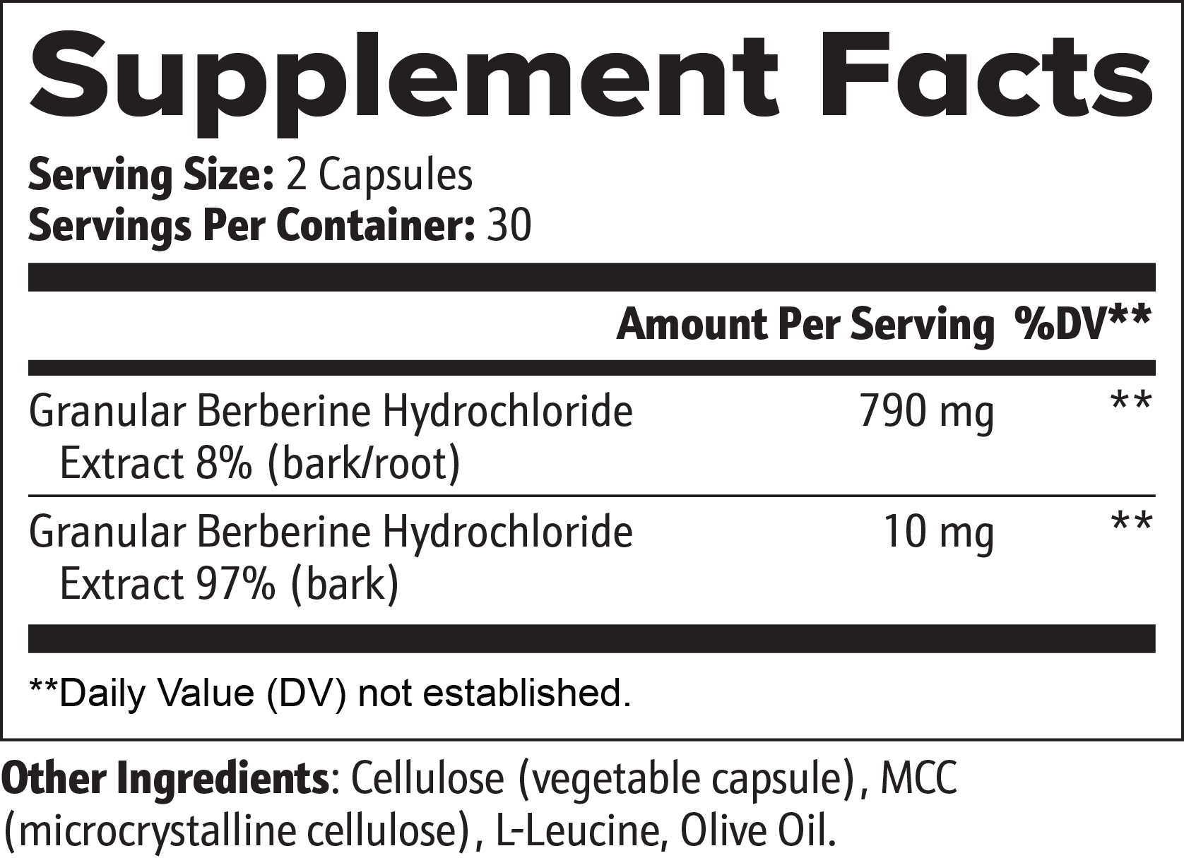 Supplement Facts panel for Miracelle Berberine — 60 capsules