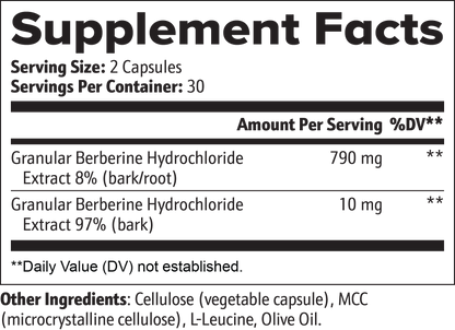 Supplement Facts panel for Miracelle Berberine — 60 capsules