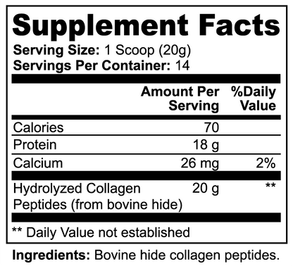 Supplement Facts panel for Miracelle Collagen Peptides powder — 280 g