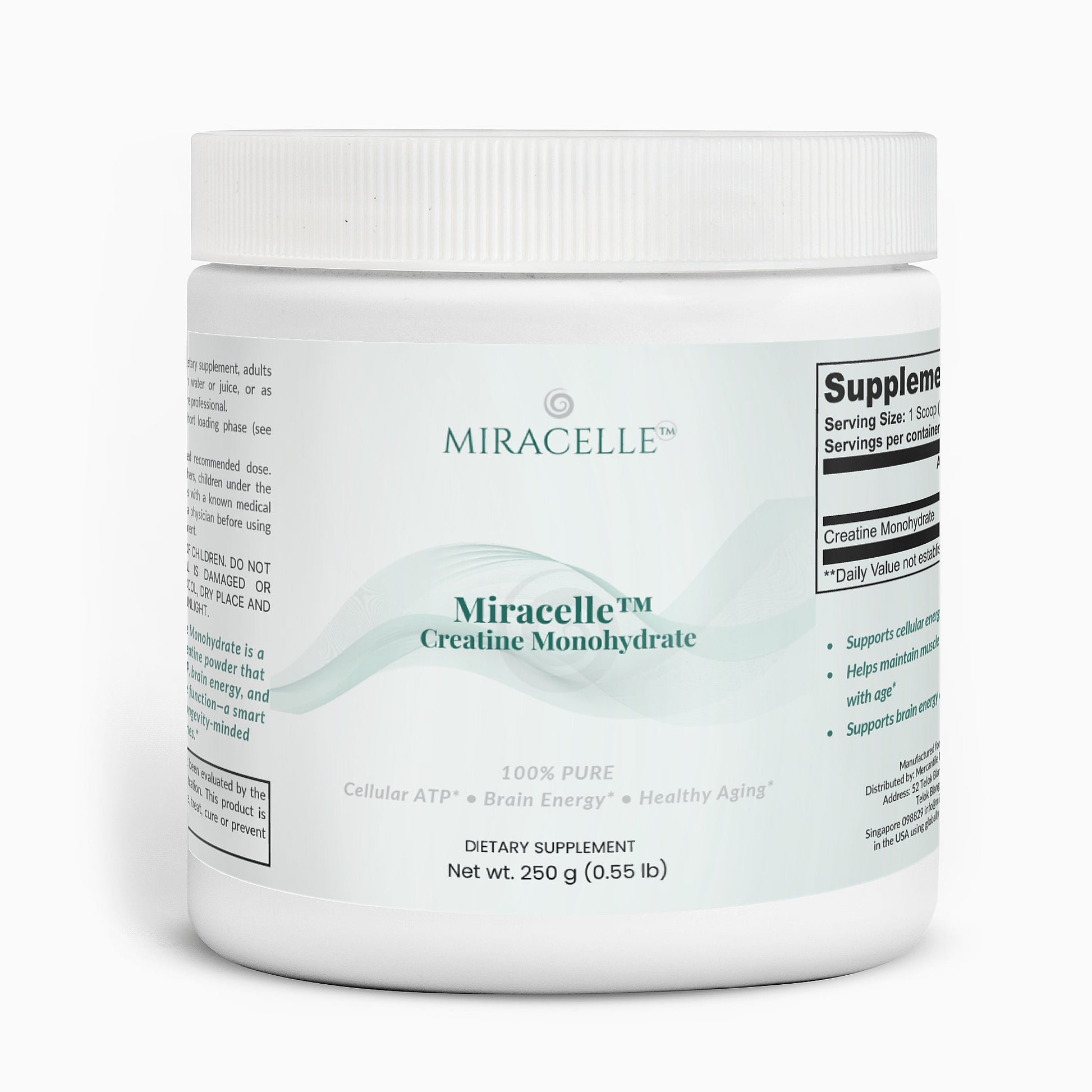 Miracelle Creatine Monohydrate — 250 g tub front
